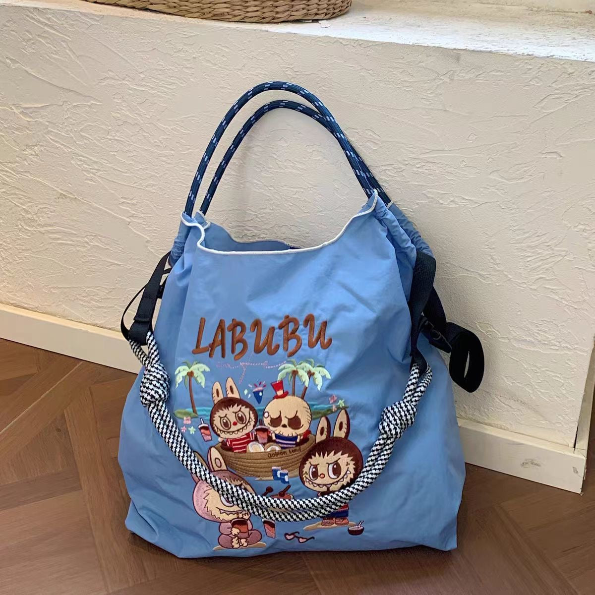 Labubu Embroidered Waterproof Crossbody Tote Bag – Shoulder Shopping Bag