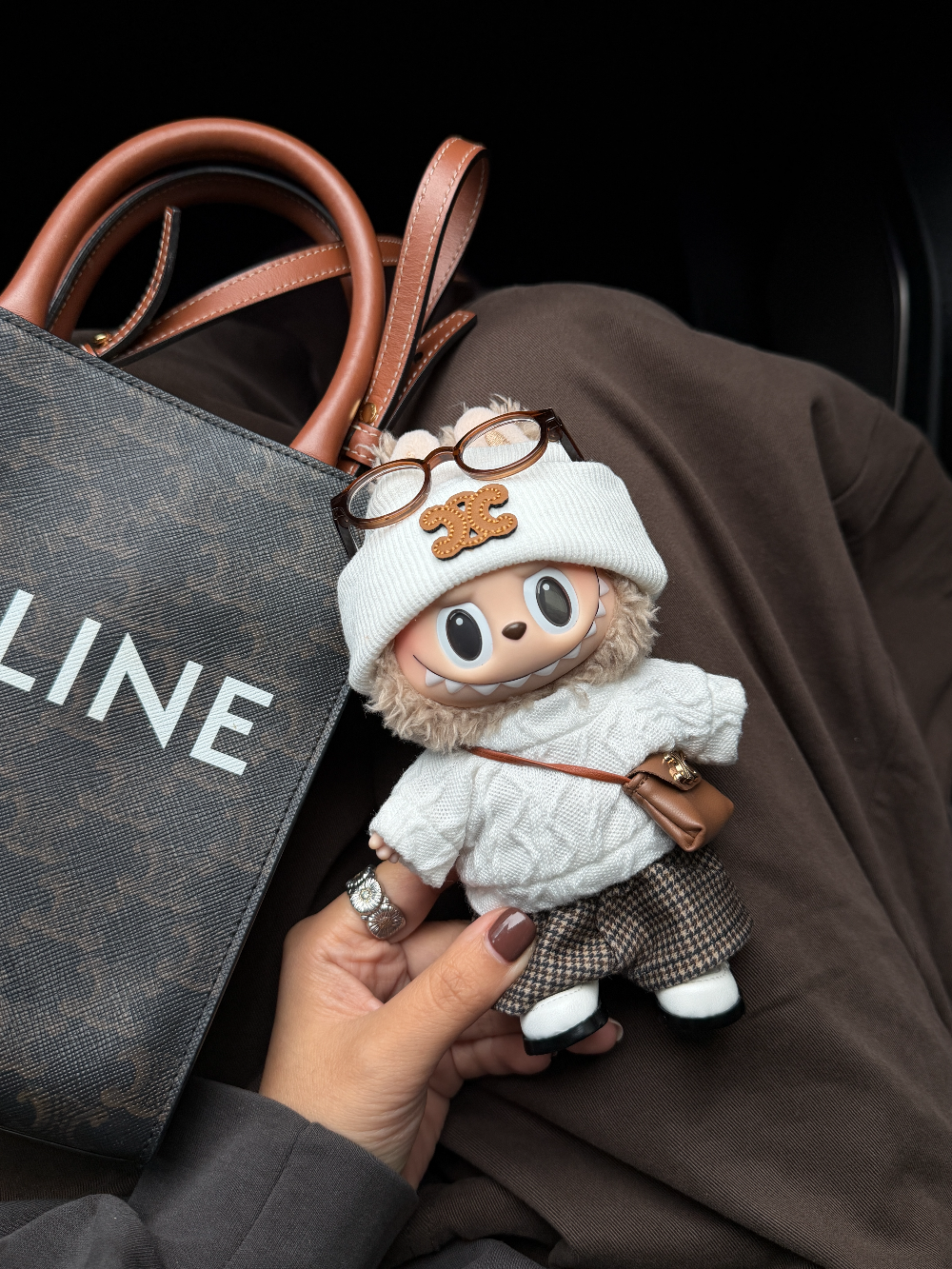 Labubu 17cm Outfit | Brown Plaid Caramel Vintage Set