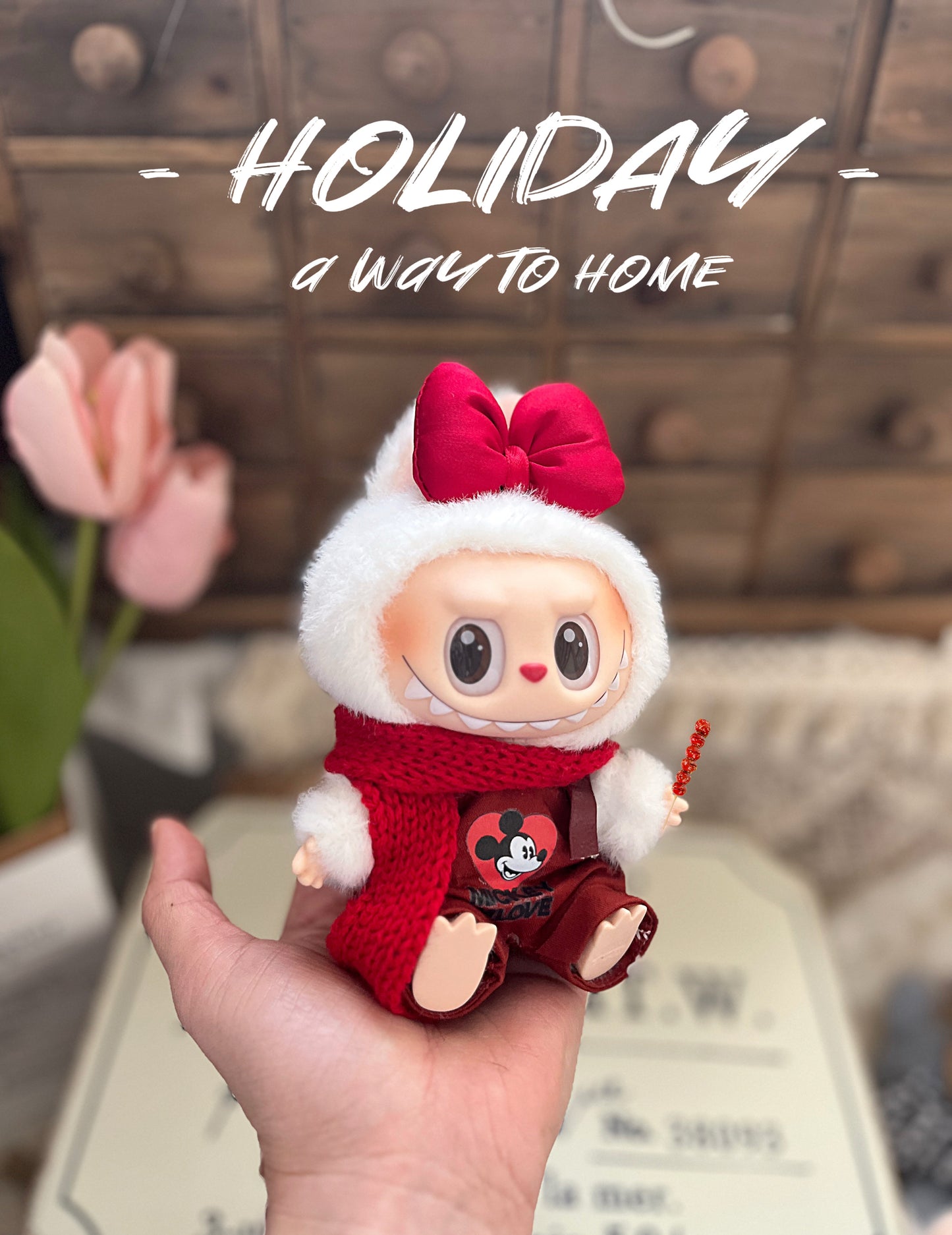 LABUBU 17cm/15cm PVC Keychain Doll with Mickey Outfit