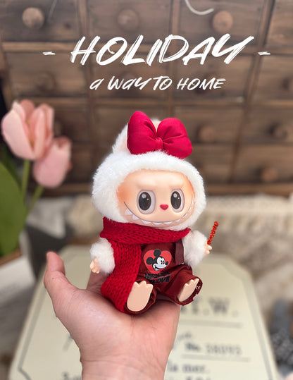 LABUBU 17cm/15cm PVC Keychain Doll with Mickey Outfit