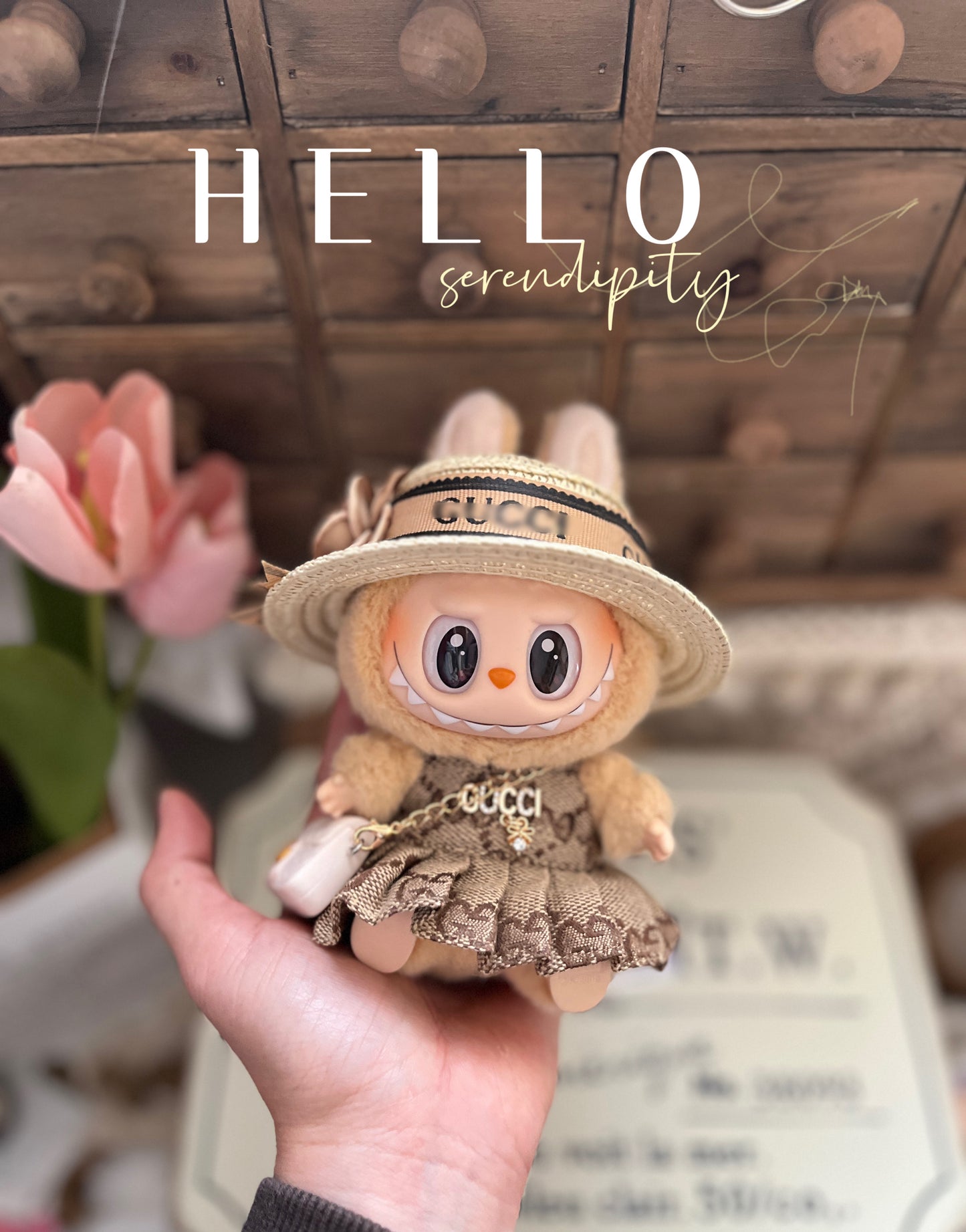 LABUBU 17cm Macaron 15cm Sitting Party Rubber Hanging Doll Clothes Outfit Change