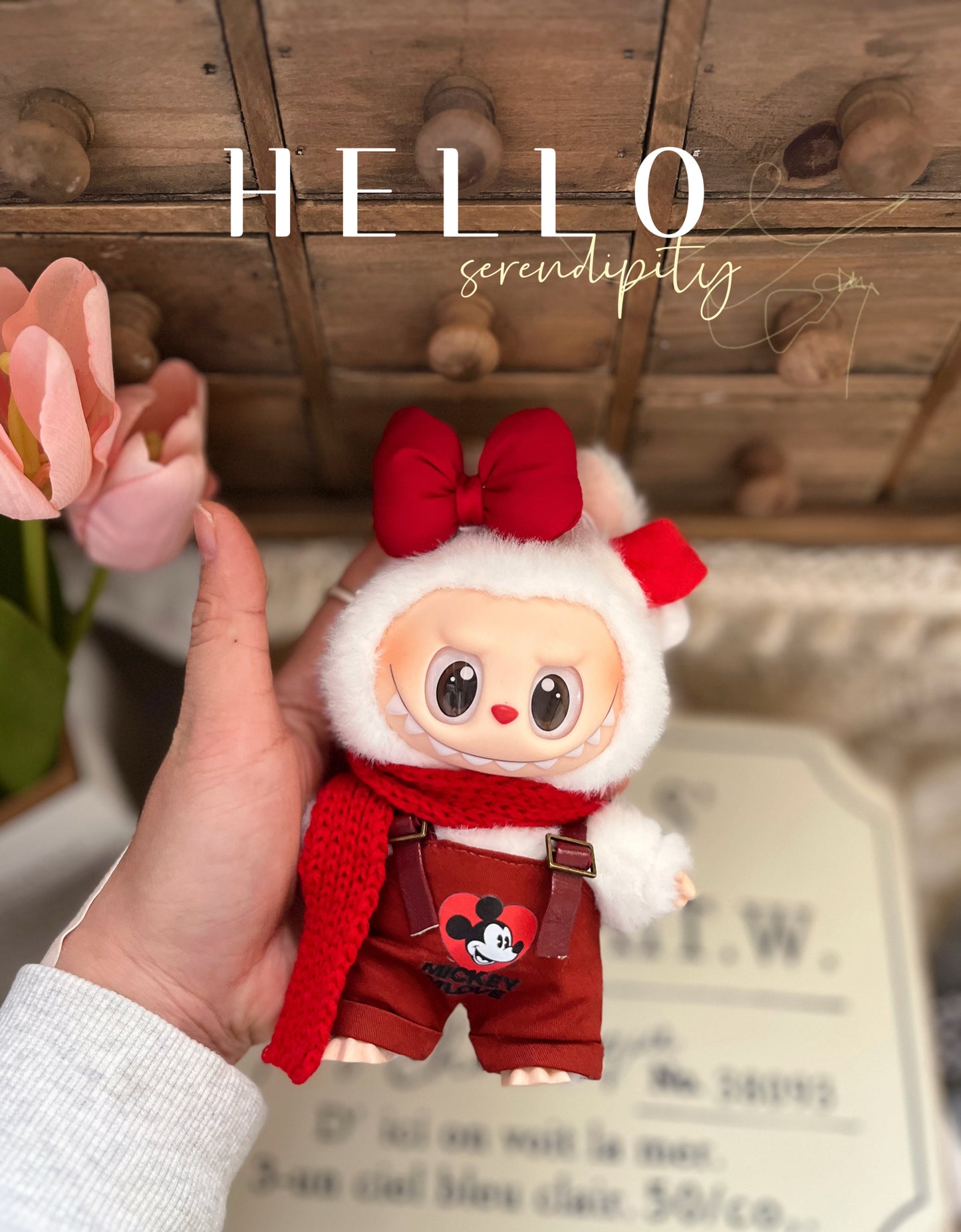 LABUBU 17cm/15cm PVC Keychain Doll with Mickey Outfit