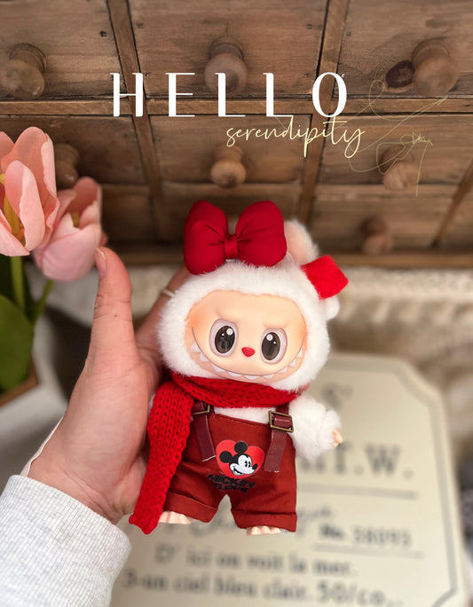 LABUBU 17cm/15cm PVC Keychain Doll with Mickey Outfit