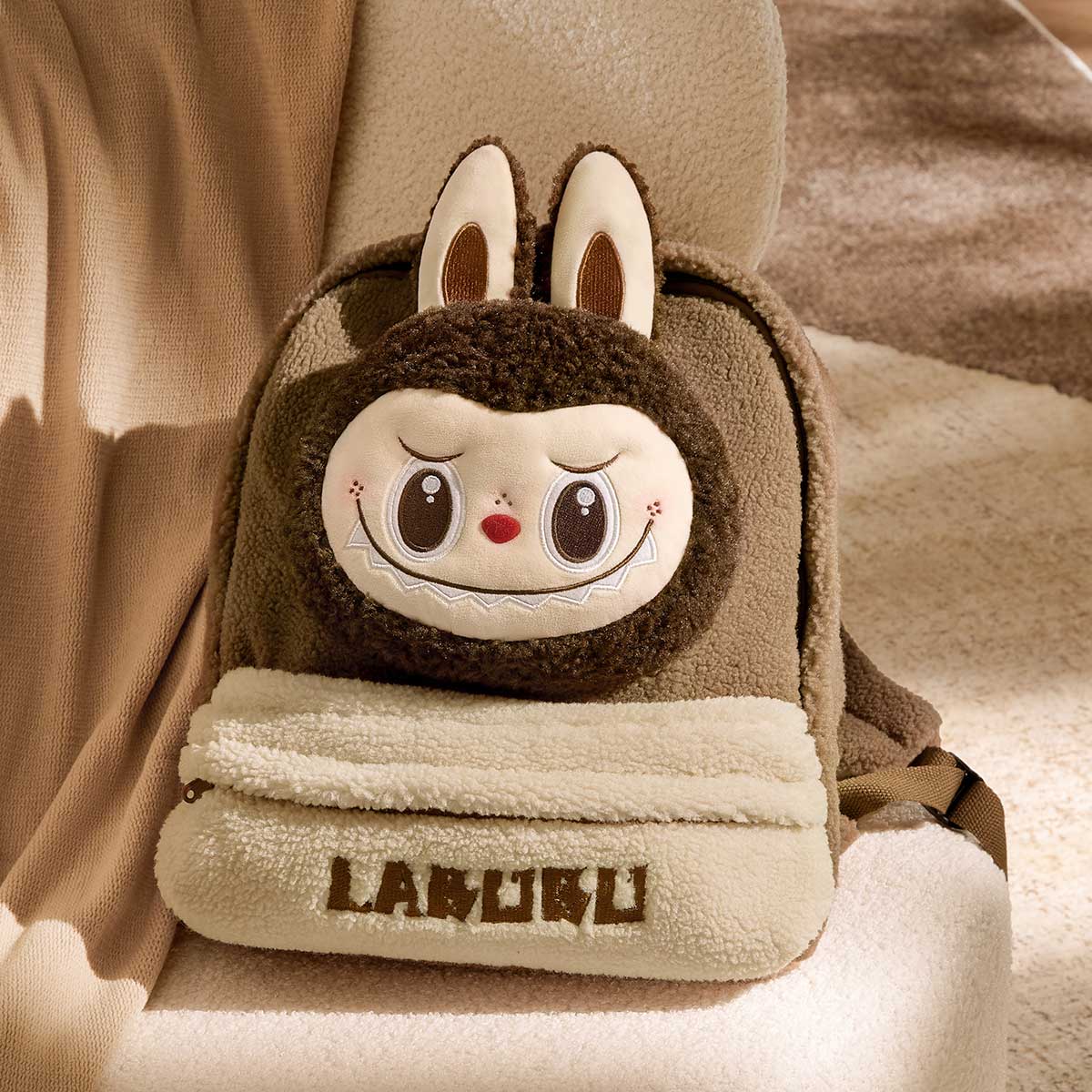 POPMART Classic Bag Series-LABUBU Berber Fleece Backpack (Brown)