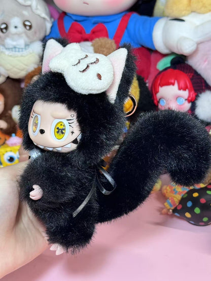 Handmade LABUBU Black Cat Doll with Butterfly in Eyes – Authentic Redesign