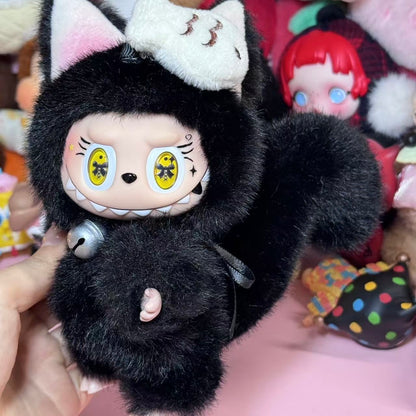 Handmade LABUBU Black Cat Doll with Butterfly in Eyes – Authentic Redesign