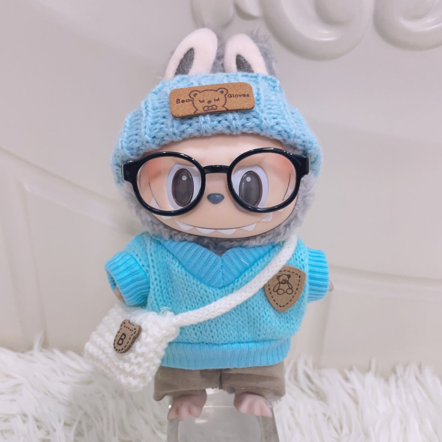 Labubu Doll Clothes: Blue Knitted Sweater Set