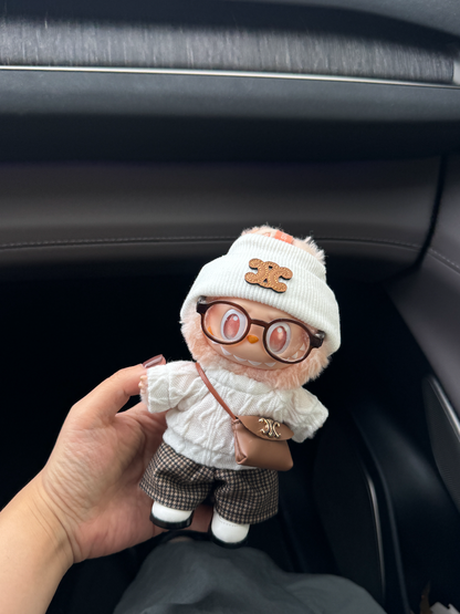 Labubu 17cm Outfit | Brown Plaid Caramel Vintage Set