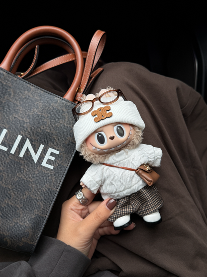 Labubu 17cm Outfit | Brown Plaid Caramel Vintage Set