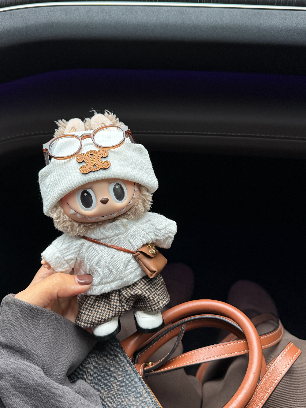 Labubu 17cm Outfit | Brown Plaid Caramel Vintage Set