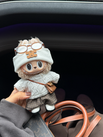 Labubu 17cm Outfit | Brown Plaid Caramel Vintage Set