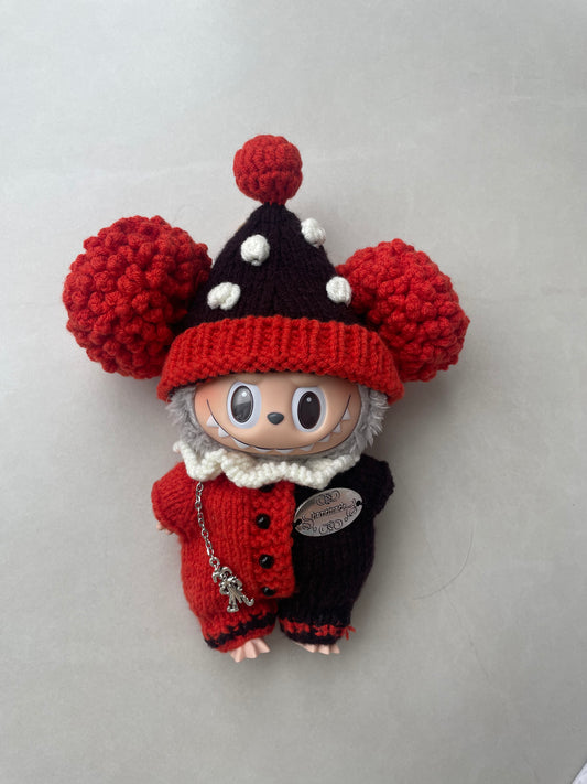 Labubu circus Dreamer Knit Outfit for Labubu – Handmade with Pom Hat