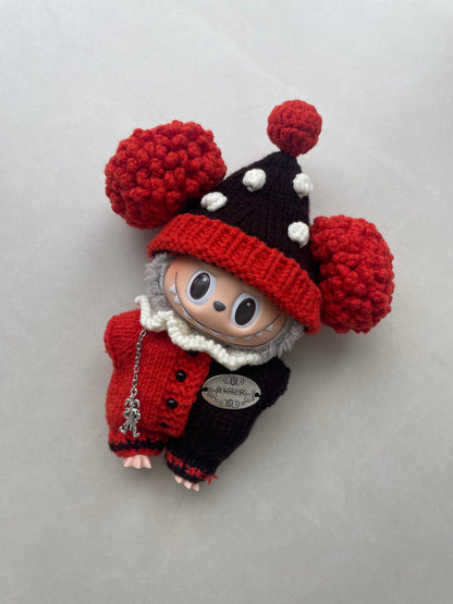 Labubu circus Dreamer Knit Outfit for Labubu – Handmade with Pom Hat