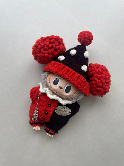 Labubu circus Dreamer Knit Outfit for Labubu – Handmade with Pom Hat