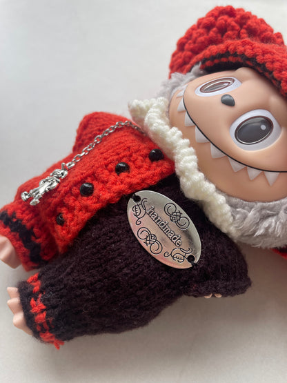 Labubu circus Dreamer Knit Outfit for Labubu – Handmade with Pom Hat