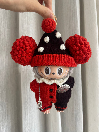 Labubu circus Dreamer Knit Outfit for Labubu – Handmade with Pom Hat