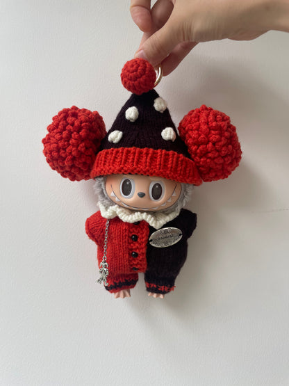 Labubu circus Dreamer Knit Outfit for Labubu – Handmade with Pom Hat