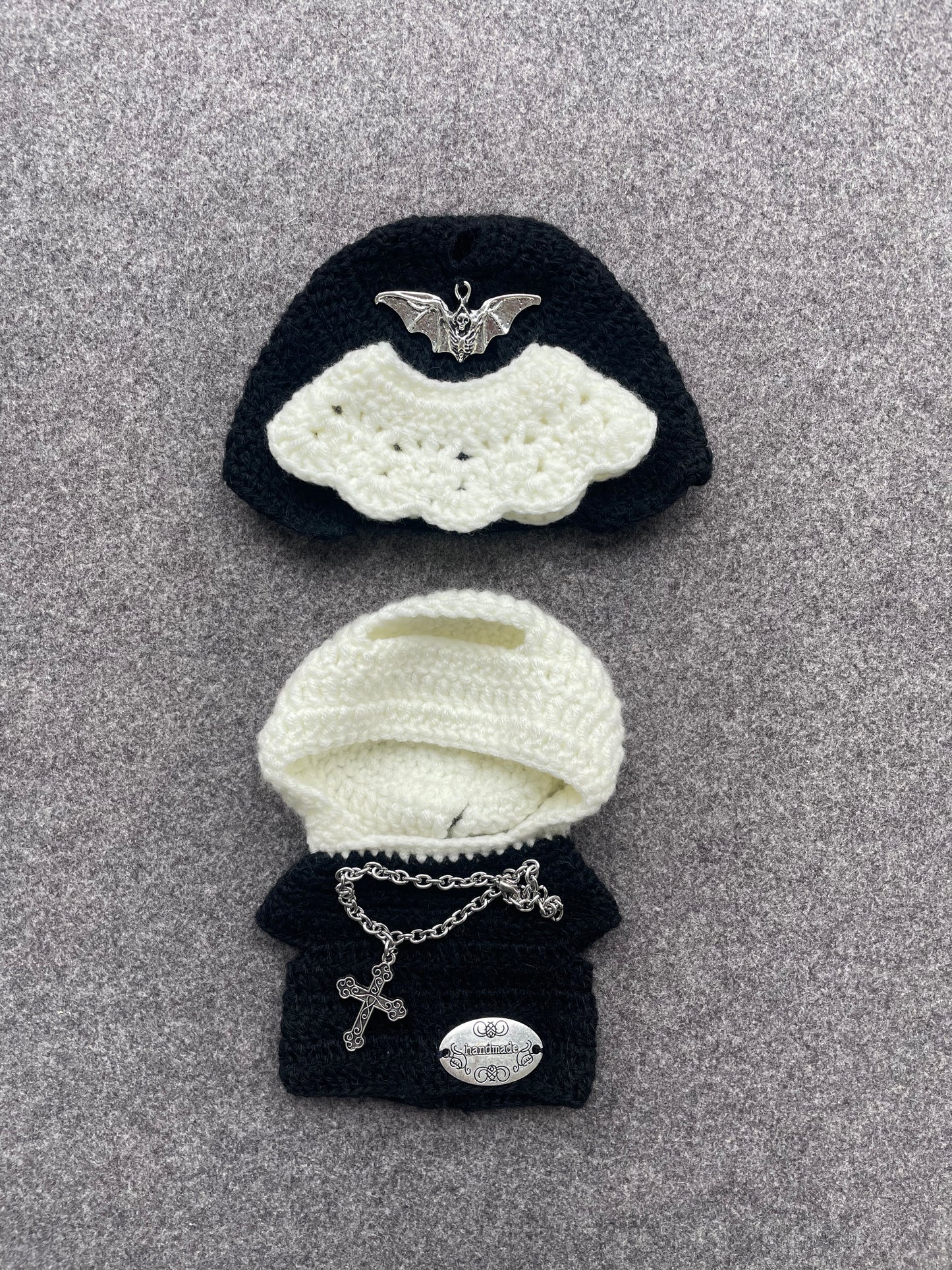 LABUBU Gothic Nun Doll Clothes – Handmade Crochet Set