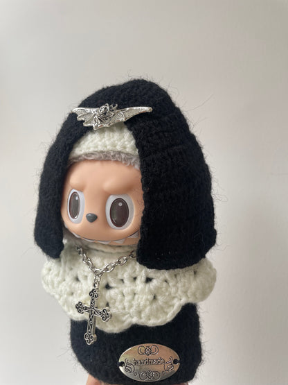 LABUBU Gothic Nun Doll Clothes – Handmade Crochet Set