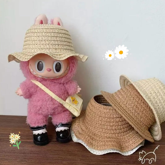 Doll Cloth Sunshade Straw Hat For Labubu